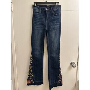Ashley Mason Jeans 5/27 Flare Denim Floral Embroidered Boho Festival Y2K Retro